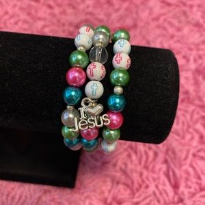 I Love Jesus Charm Bracelets Pink Blue Green Cross Bracelets